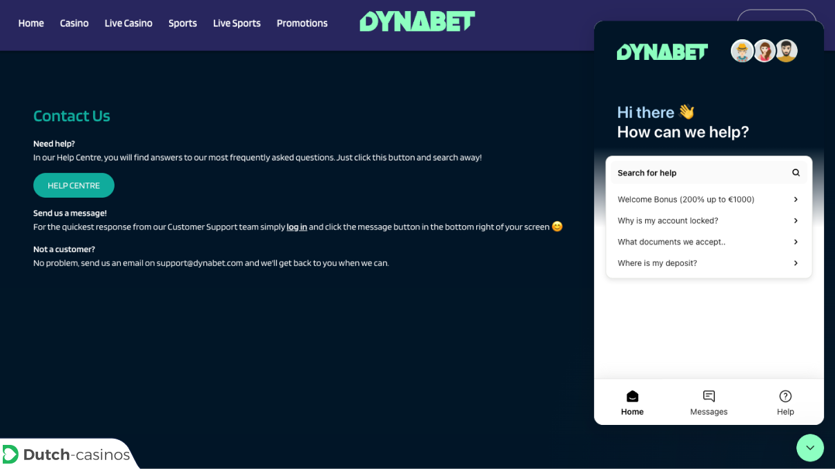 Dynabet Casino klantenservice