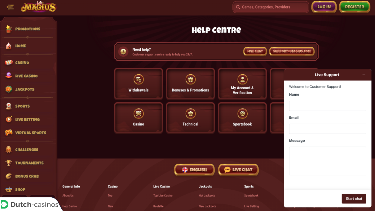 Magius Casino klantenservice